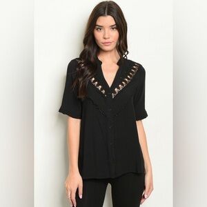 $15 Elegant Black Lace Trim Women's Top